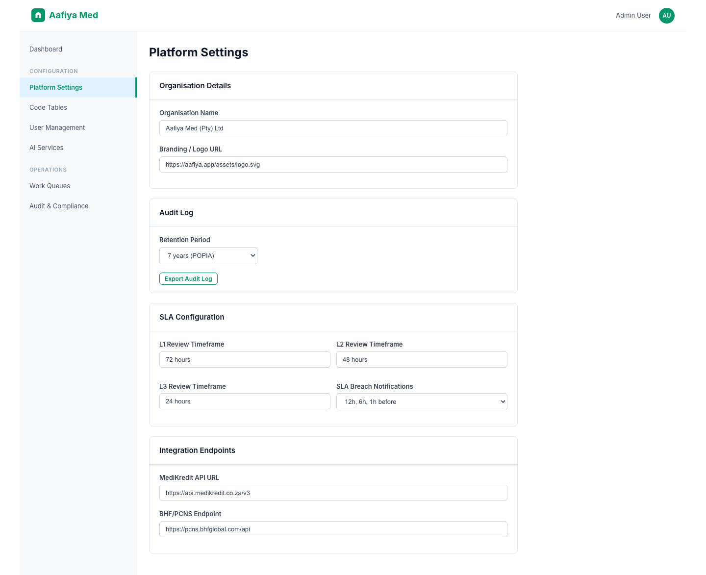 Configuration Page