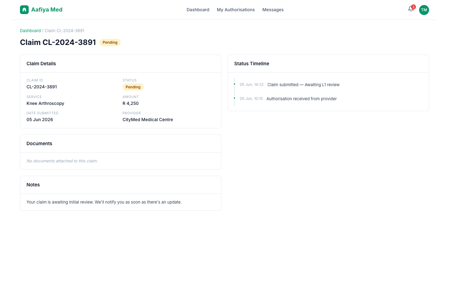 Claim Status Page