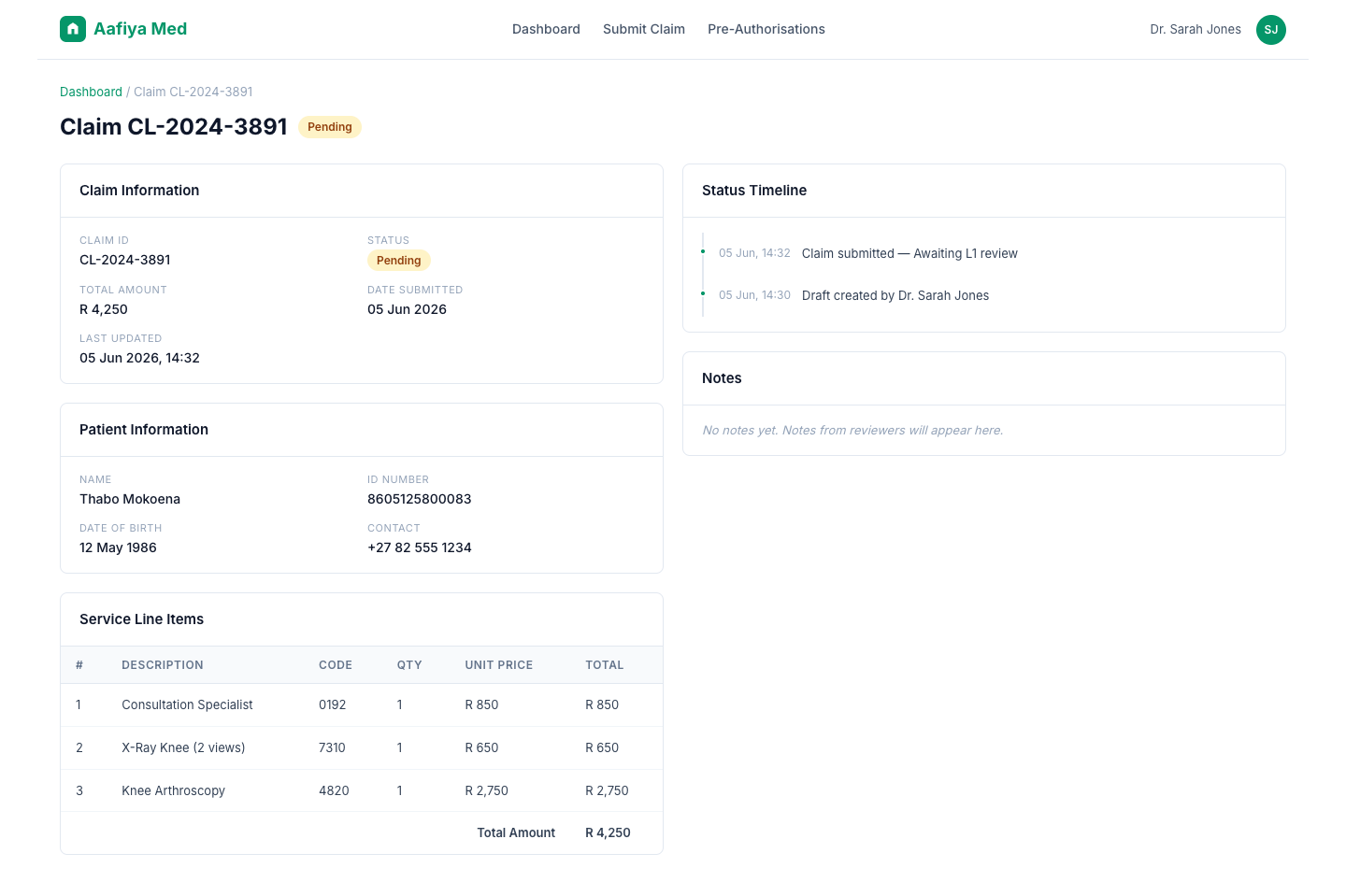 Claim Details Page